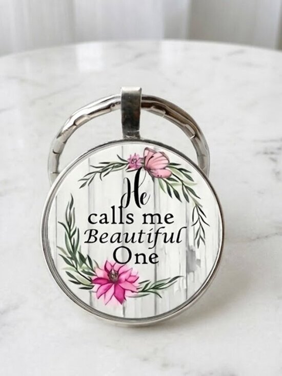 Elizabeth Besich Accessories - Round Silver Ladies He Calls Me Beautiful One Keychain